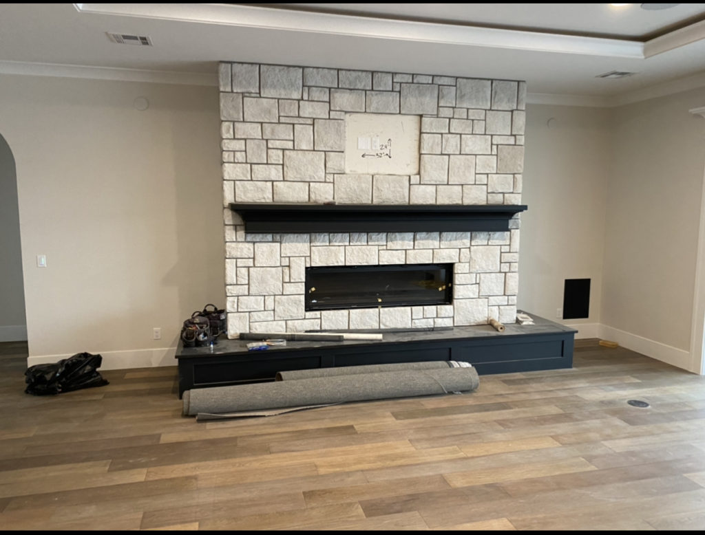 Stone fireplace during construction Stone fireplace wall during construction of a custom St. George home